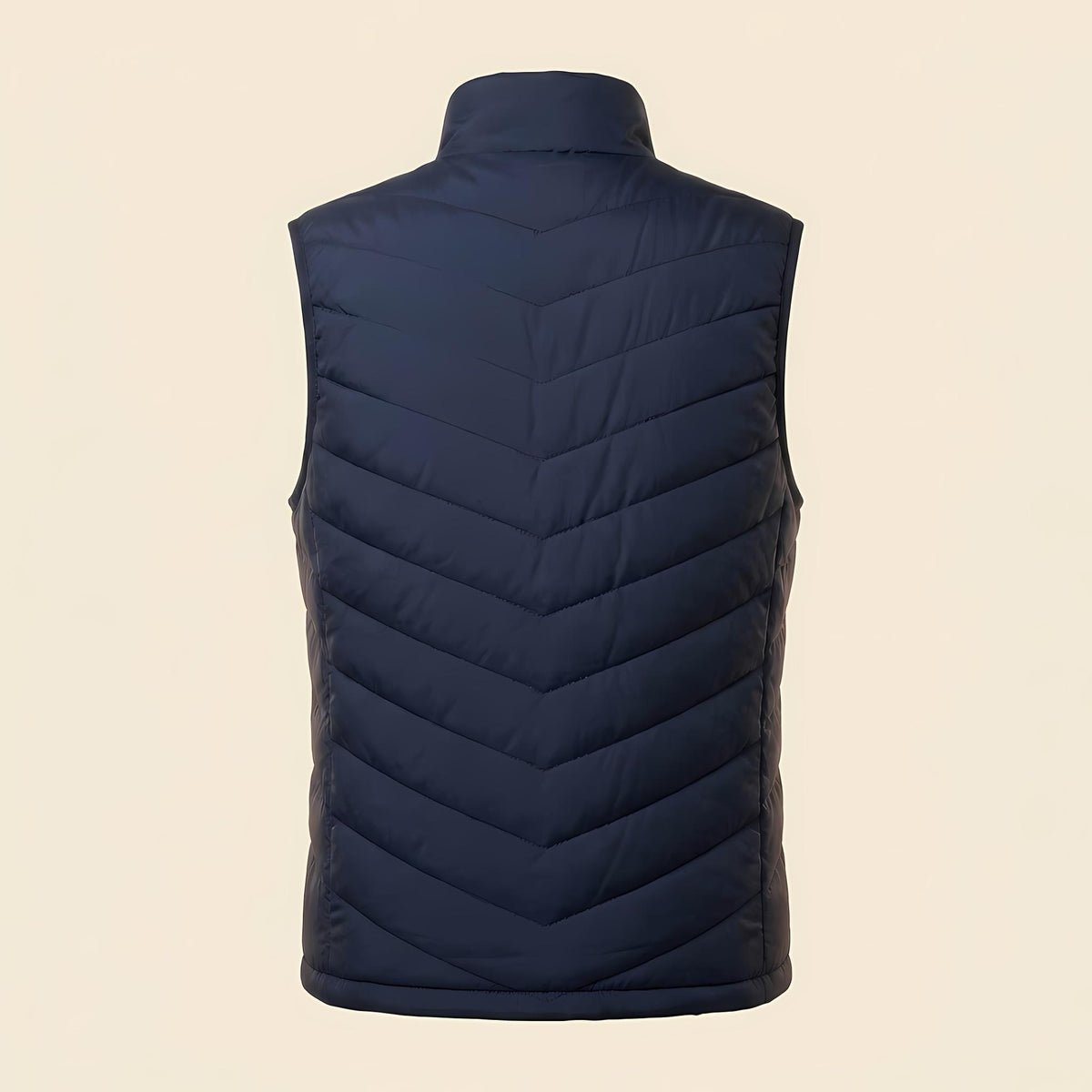 OXYZ Heated Vest in navy, back view showing heat panels